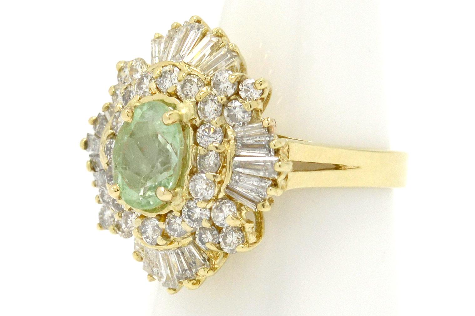 Natural Paraiba Tourmaline Diamond Cocktail Ring Ballerina 3 Carat Yellow Gold In Good Condition In Santa Barbara, CA