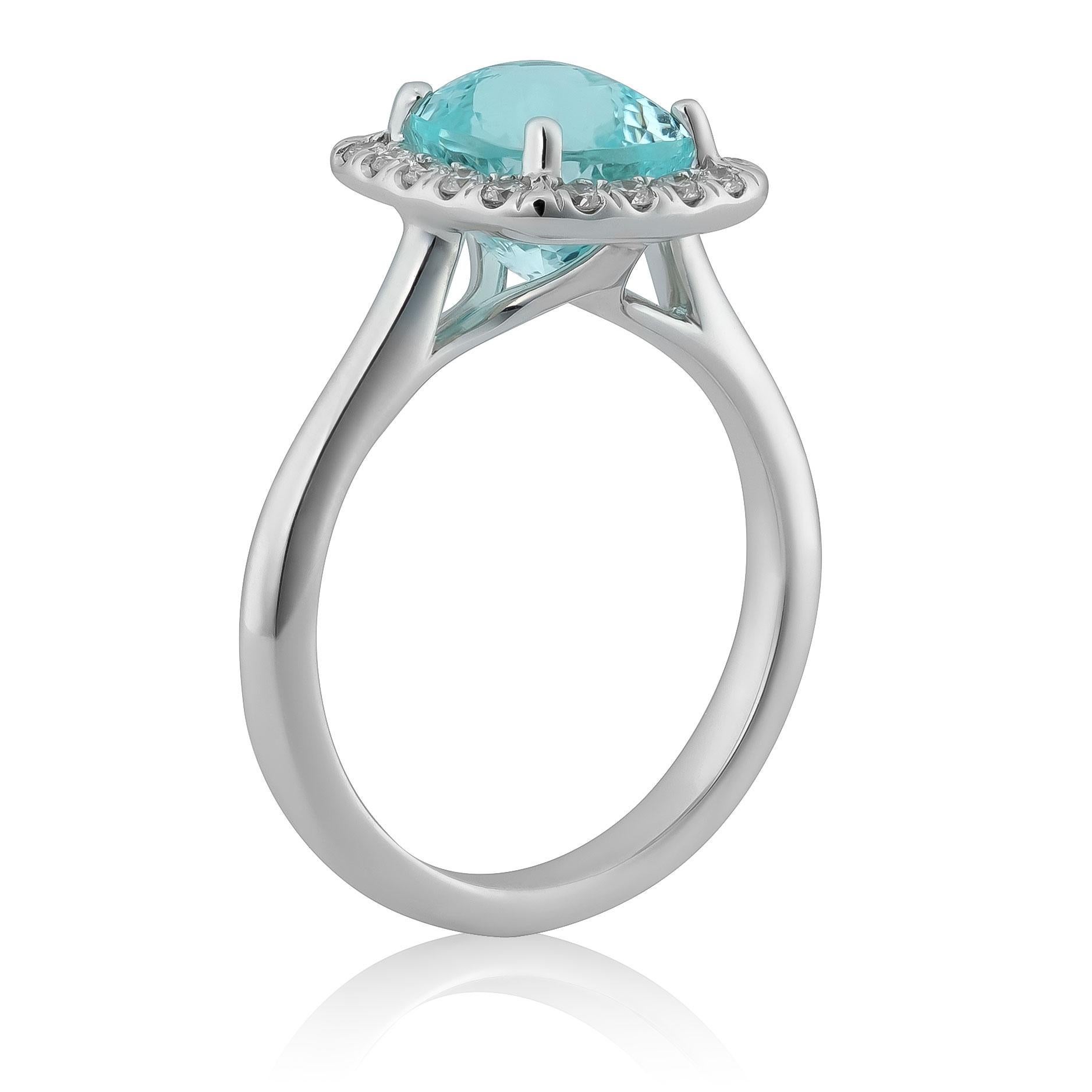 Natural Paraiba Tourmaline Stone 2.73cts in 14K White Gold Ring w Dia/GIA Report Neuf - En vente à Los Angeles, CA