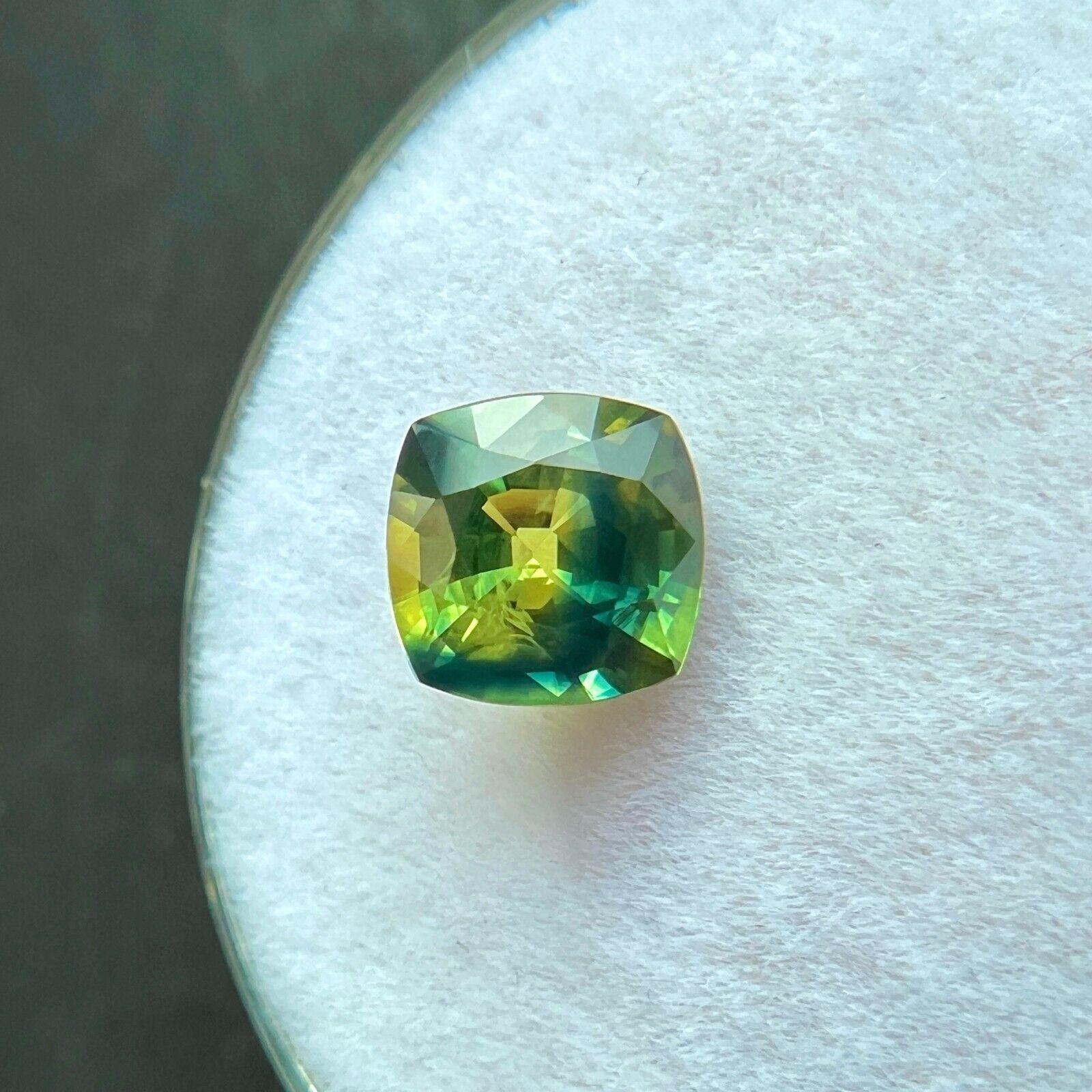 Natural Parti Bi Colour Sapphire 1.17ct Cushion Cut Australian Blue Green Yellow In New Condition For Sale In Birmingham, GB