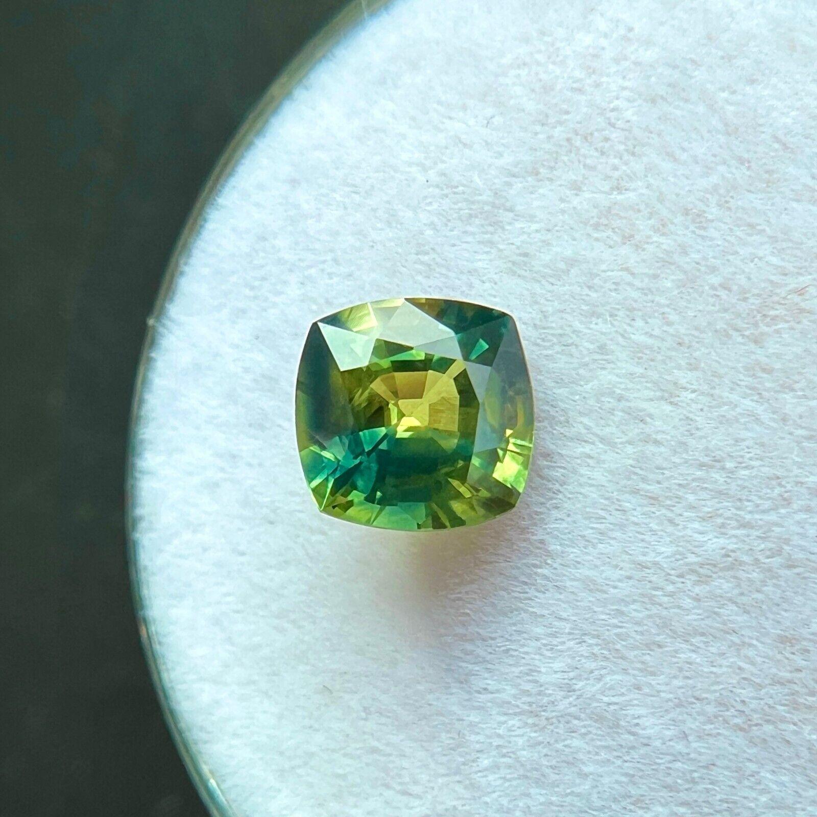 Women's or Men's Natural Parti Bi Colour Sapphire 1.17ct Cushion Cut Australian Blue Green Yellow For Sale