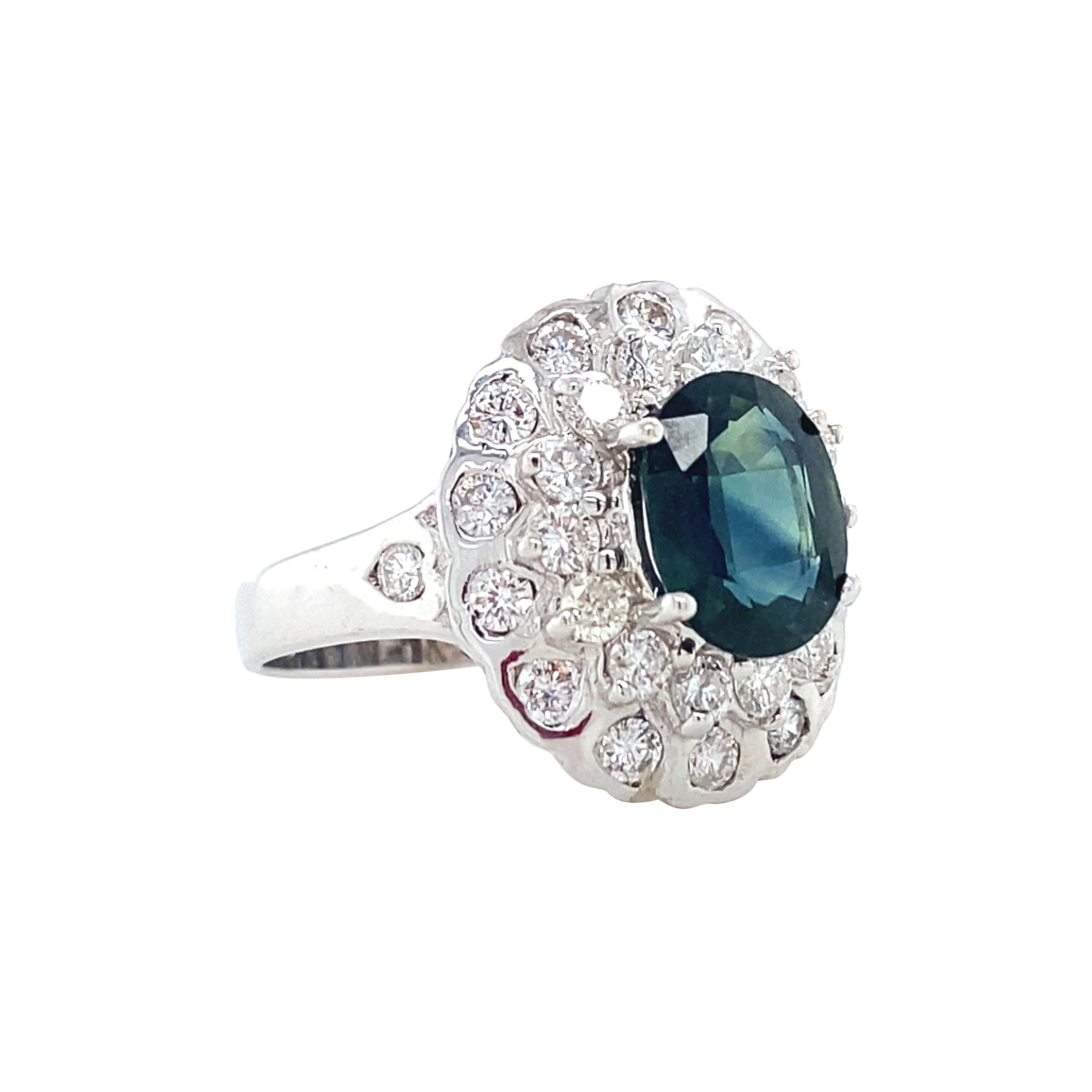 Oval Cut Natural Parti Sapphire and 1.25 Carat Total Weight Diamond Cocktail Ring, 18K For Sale