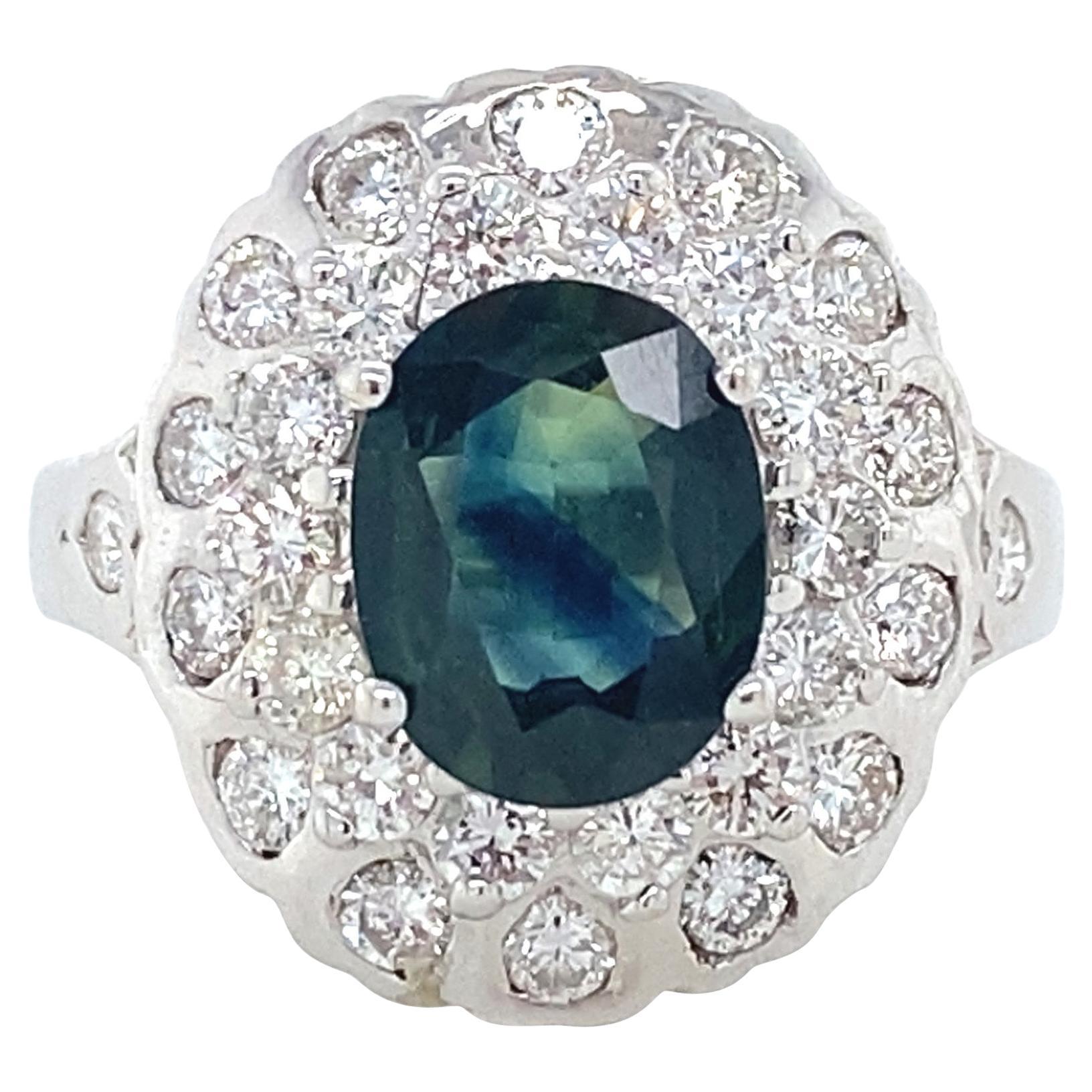 Anillo de Cóctel de Zafiro Parcial Natural y Diamante de 1,25 Quilates de Peso Total, 18K