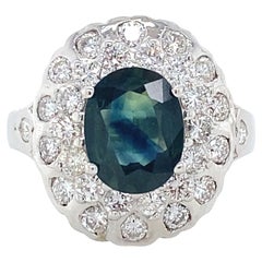 Anillo de Cóctel de Zafiro Parcial Natural y Diamante de 1,25 Quilates de Peso Total, 18K