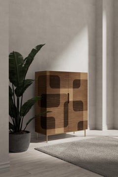 Bodega Bar Cabinet, Cupboard in Warm Wood Marquetry Veneer by Joel Escalona