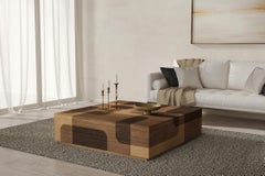 Bodega Square Coffee Table, in Warm Wood Marquetry Veneer Table by Joel Escalona
