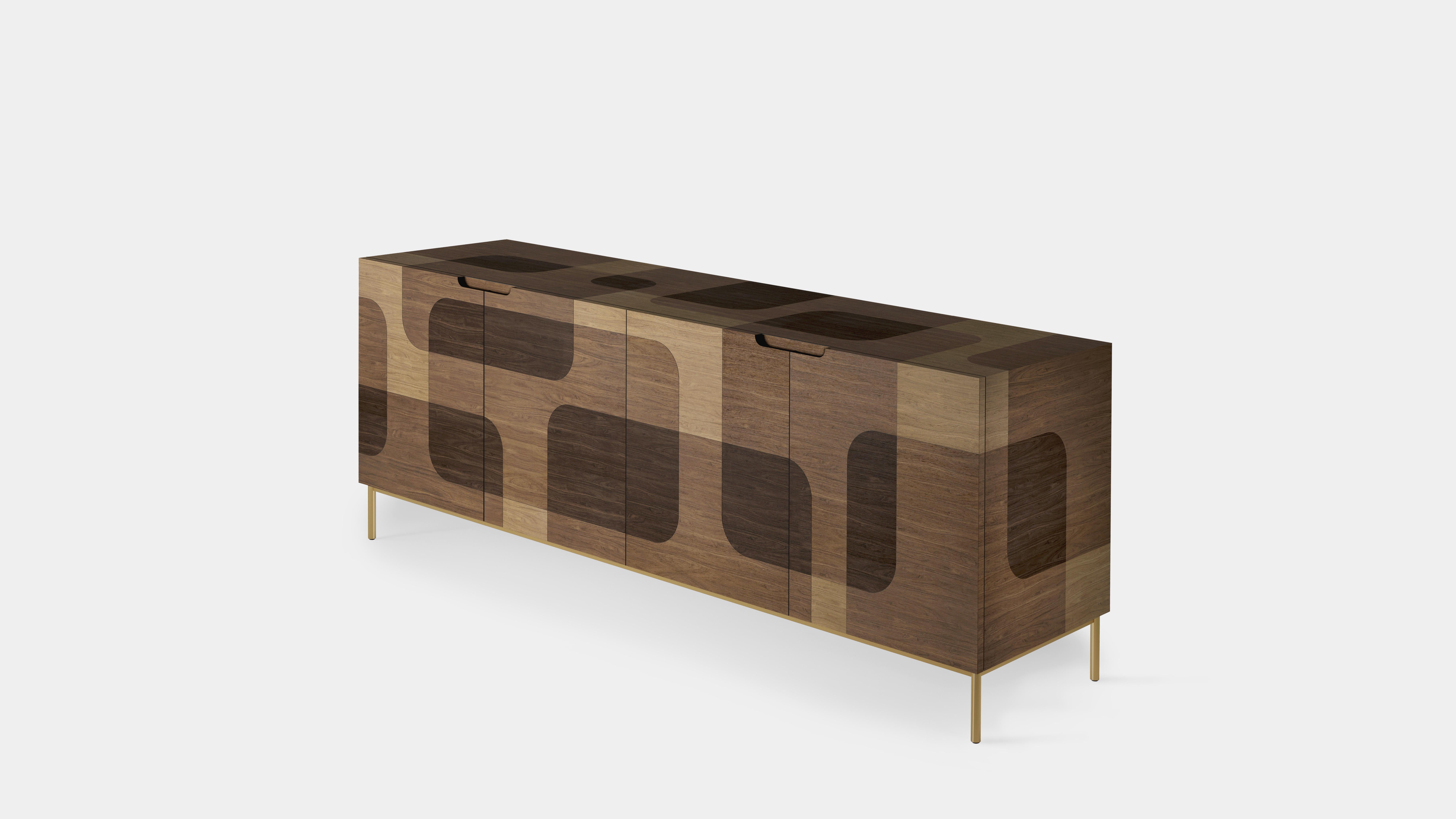 Bodega Sideboard, Credenza, Console, Warm Wood Marquetry Veneer by Joel Escalona (Moderne der Mitte des Jahrhunderts) im Angebot