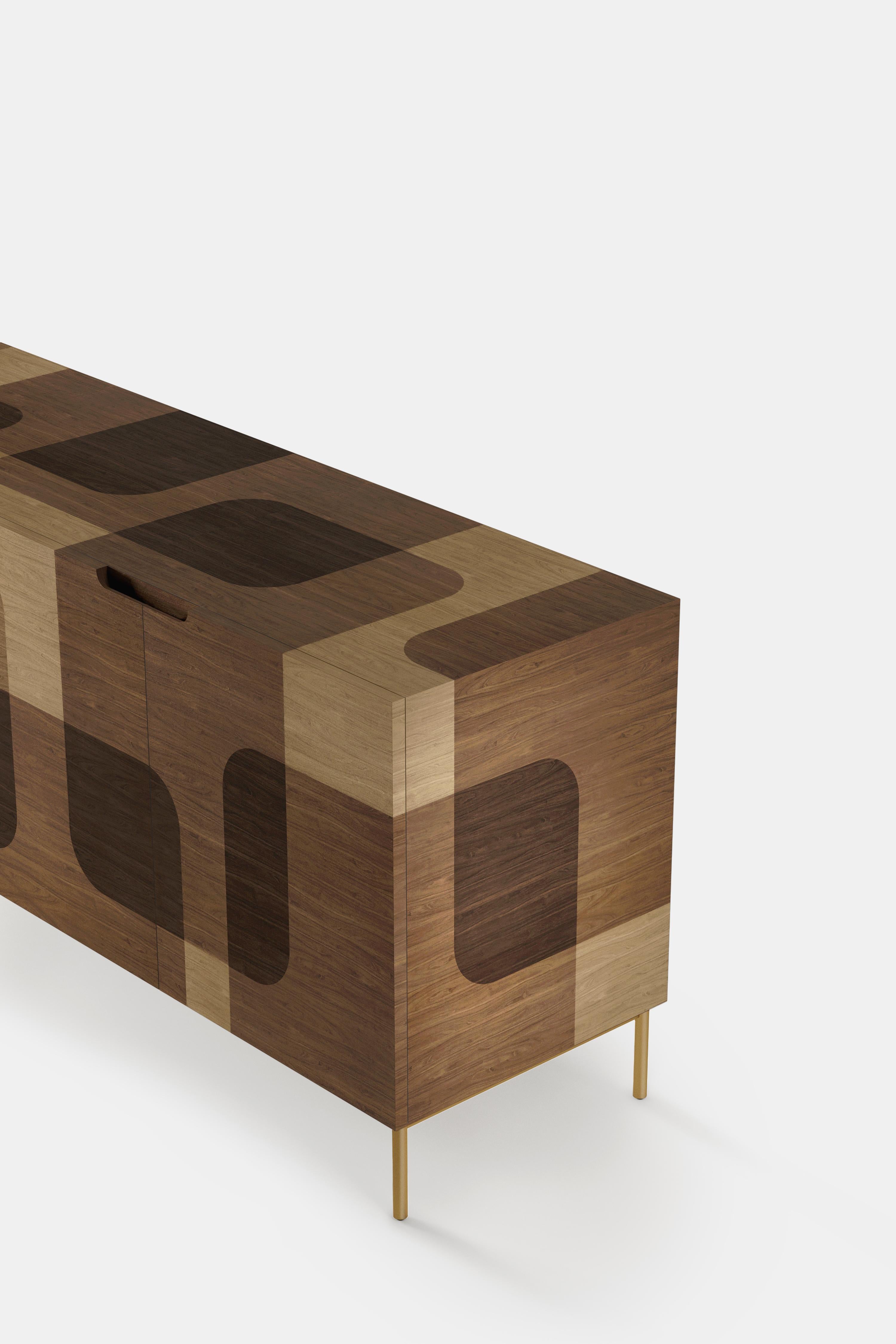 Bodega Sideboard, Credenza, Console, Warm Wood Marquetry Veneer by Joel Escalona (Marketerie) im Angebot