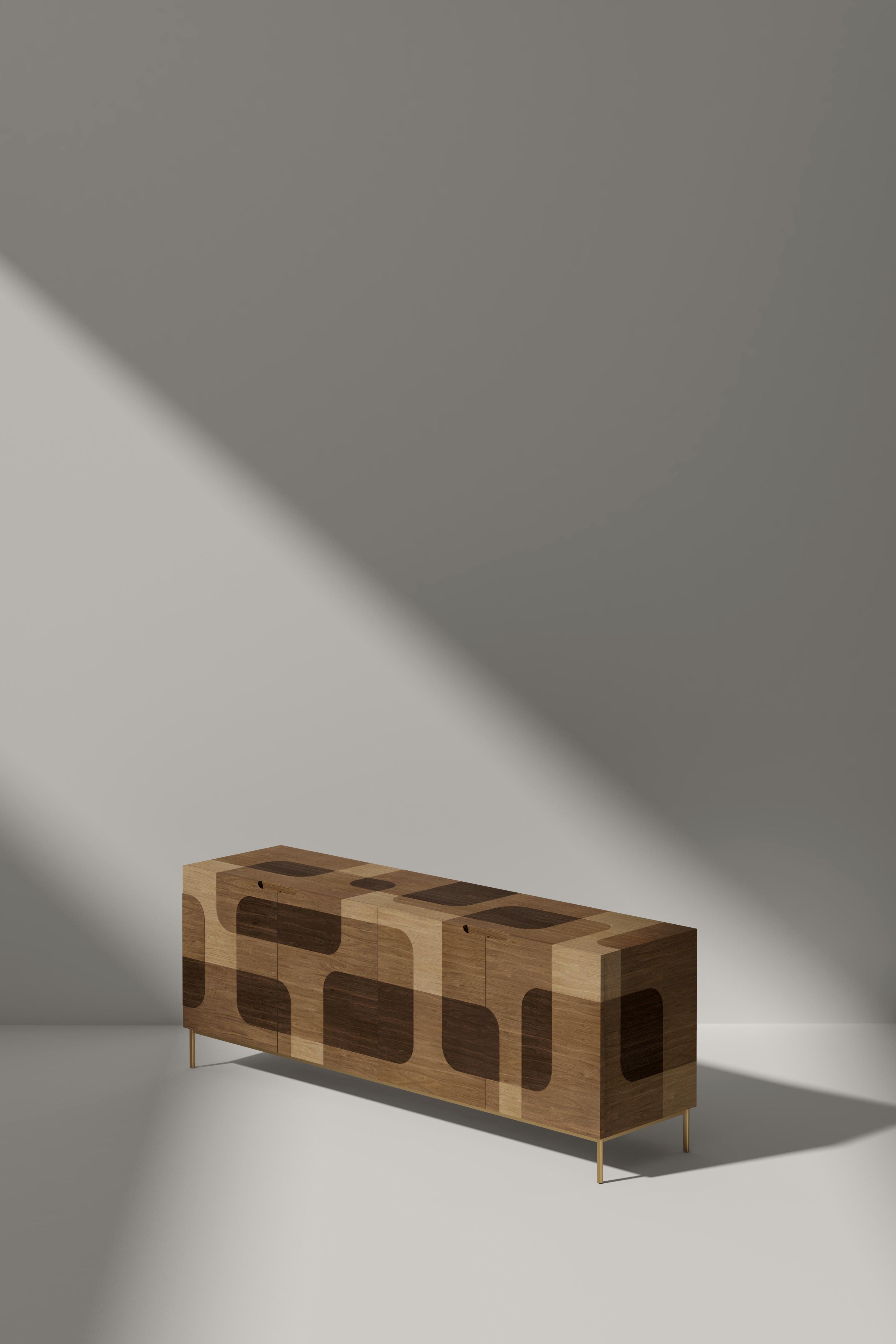 Bodega Sideboard, Credenza, Console, Warm Wood Marquetry Veneer by Joel Escalona In New Condition For Sale In Estado de Mexico CP, Estado de Mexico