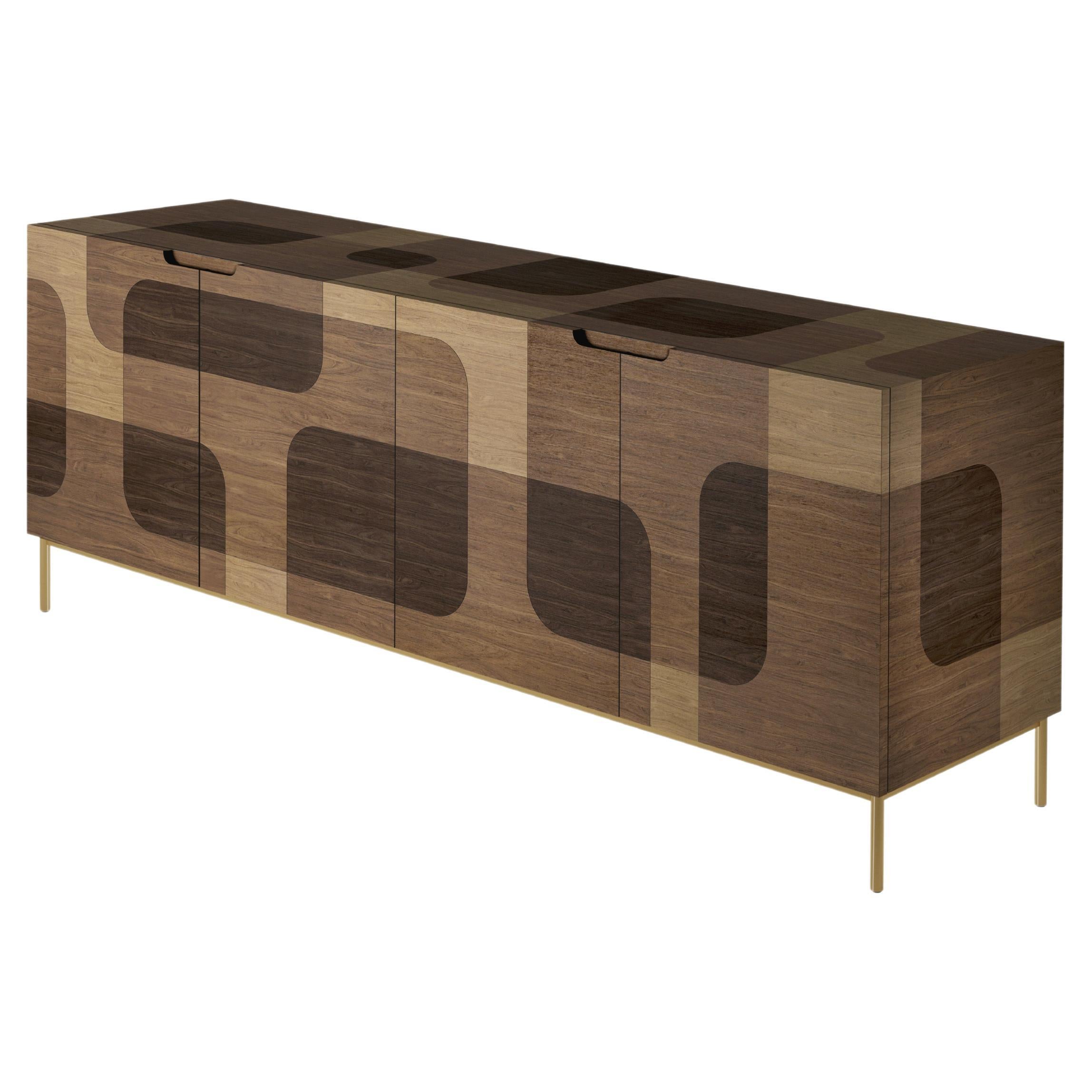 Bodega Sideboard, Credenza, Console, Warm Wood Marquetry Veneer by Joel Escalona For Sale