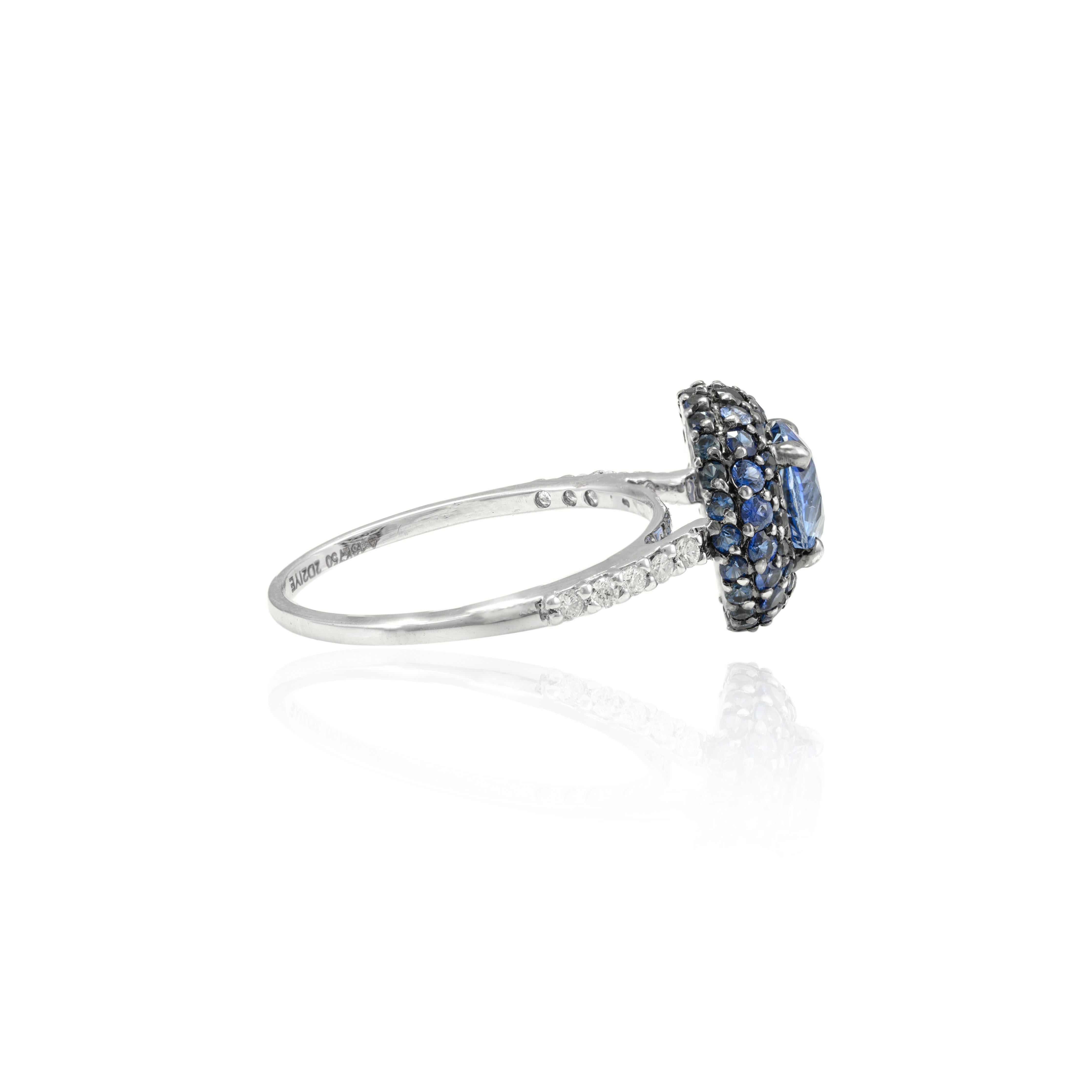 For Sale:  2.58 Ct Round Pave Blue Sapphire Ring in 18k Solid White Gold with Diamonds 6