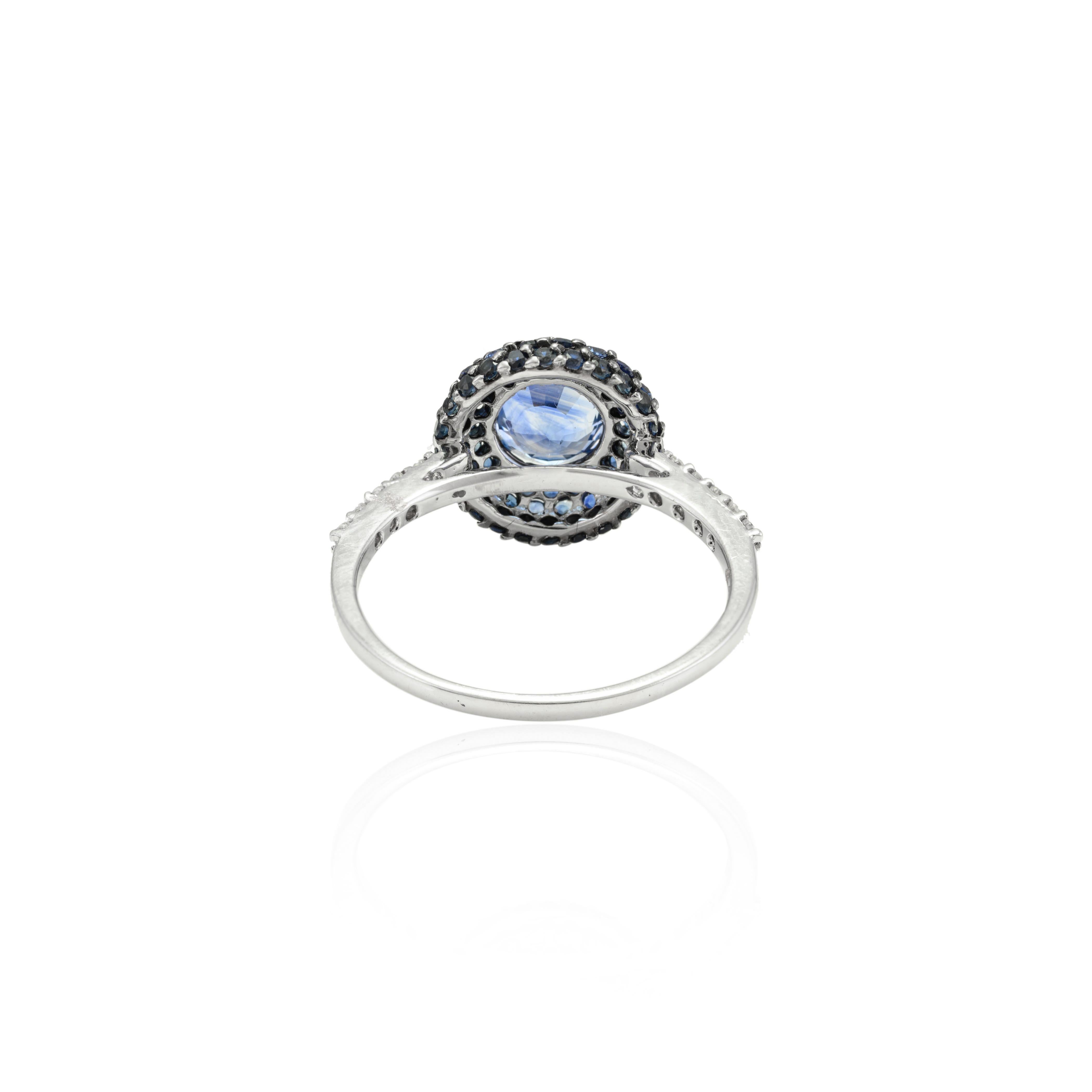 For Sale:  2.58 Ct Round Pave Blue Sapphire Ring in 18k Solid White Gold with Diamonds 7
