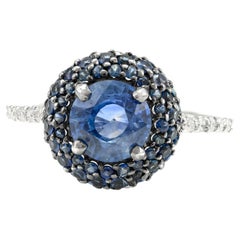 2.58 Ct Round Pave Blue Sapphire Ring in 18k Solid White Gold with Diamonds