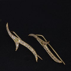 Natural Pave Diamond 14k Gold Ear Climber Earrings For Women Minimalist Gift.