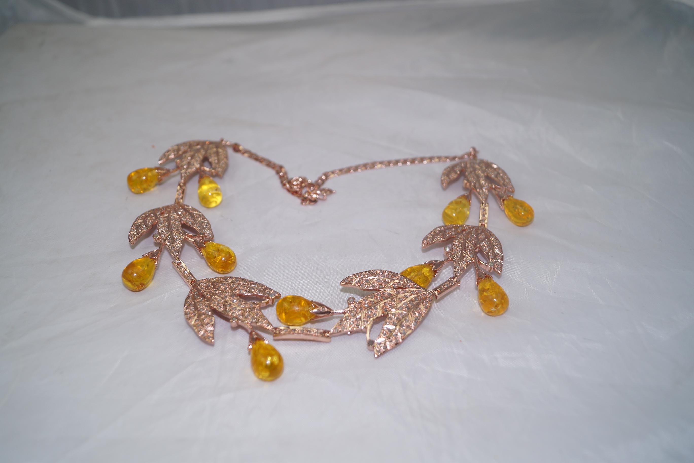 Natural Pave diamond Amber 925 sterling silver convertible necklace and tiara For Sale 7