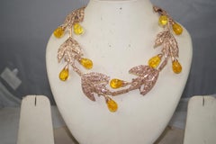 Natural Pave diamond Amber 925 sterling silver convertible necklace and tiara