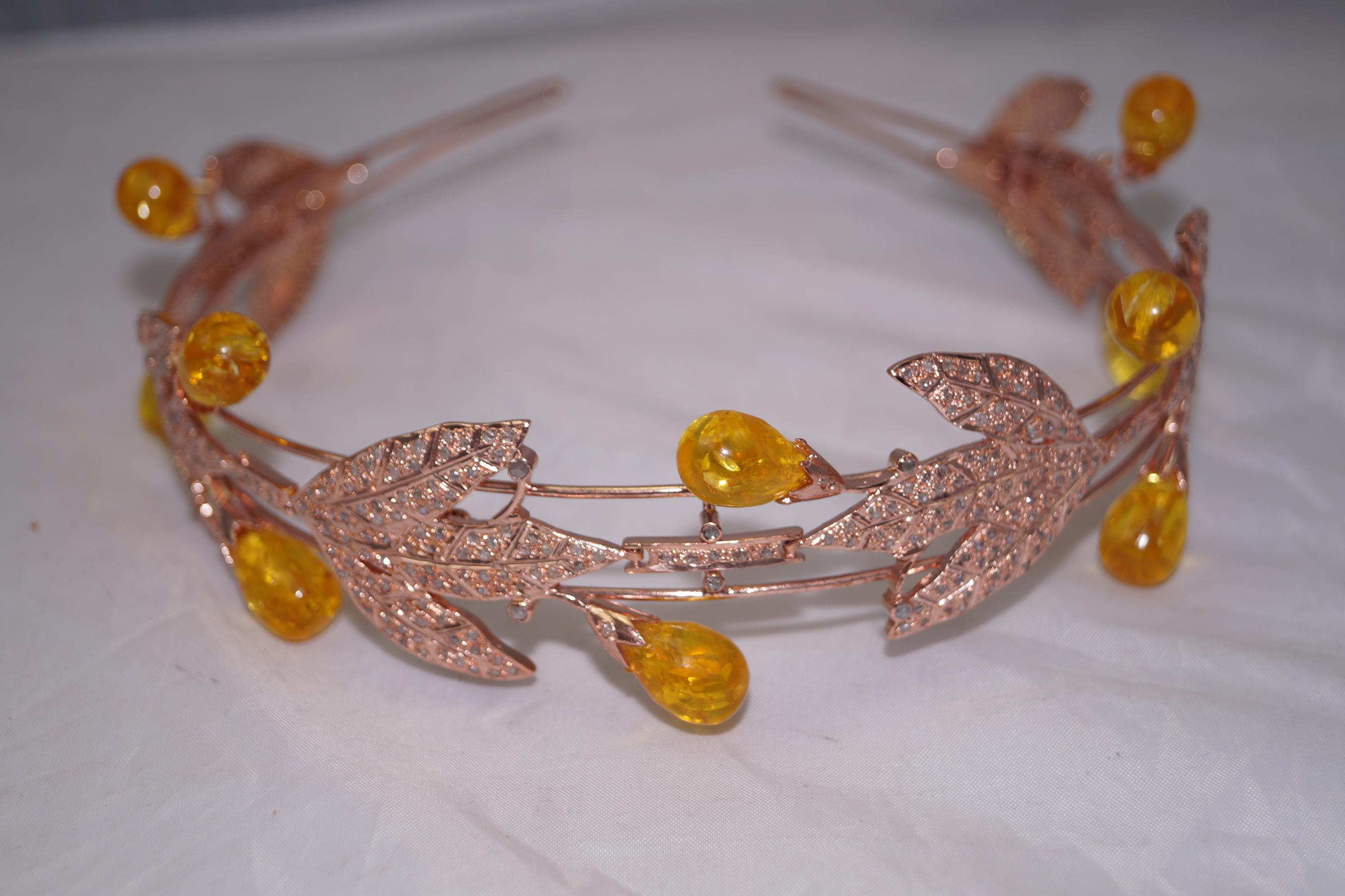 Women's or Men's Natural Pave diamond Amber 925 sterling silver convertible necklace and tiara For Sale
