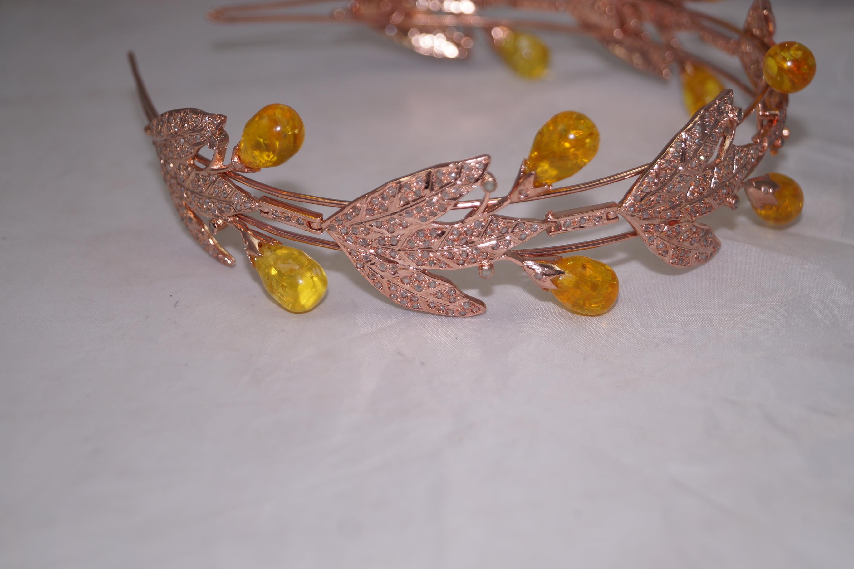 Natural Pave diamond Amber 925 sterling silver convertible necklace and tiara 2