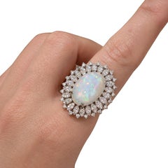 Natural Pave Diamond And Opal Ring 925 Sterling Silver Beautiful Aniversary Gift