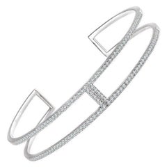 Natural Pave Diamond Bangle Bracelet For Women 925 Sterling Silver Bracelet.