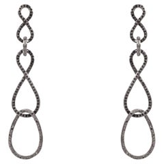 Natural pave diamond Black sapphire oxidized sterling silver dangler earrings