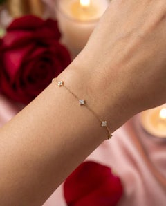 Natural Pave Diamond Bracelet 925 Sterling Silver Flower Shaped Chain Bracelet.