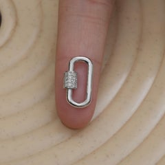 Natural Pave Diamond Carabiner Clasp Finding Solid 14k White Gold Fine Jewelry