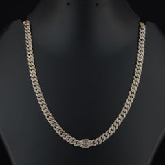 Natural Pave Diamond Cuban Link Chain 14k Yellow Gold Choker Fine Necklace