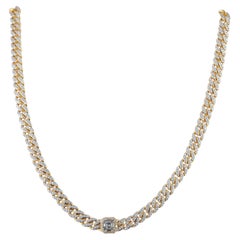 Natural Pave Diamond Cuban Link Chain 14k Yellow Gold Choker Fine Necklace
