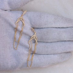 Natural Pave Diamond Dangle Chain Earrings For Women 925 Silver Birthday Gift.