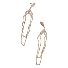 Natural Pave Diamond Dangle Chain Earrings For Women 925 Silver Birthday Gift.