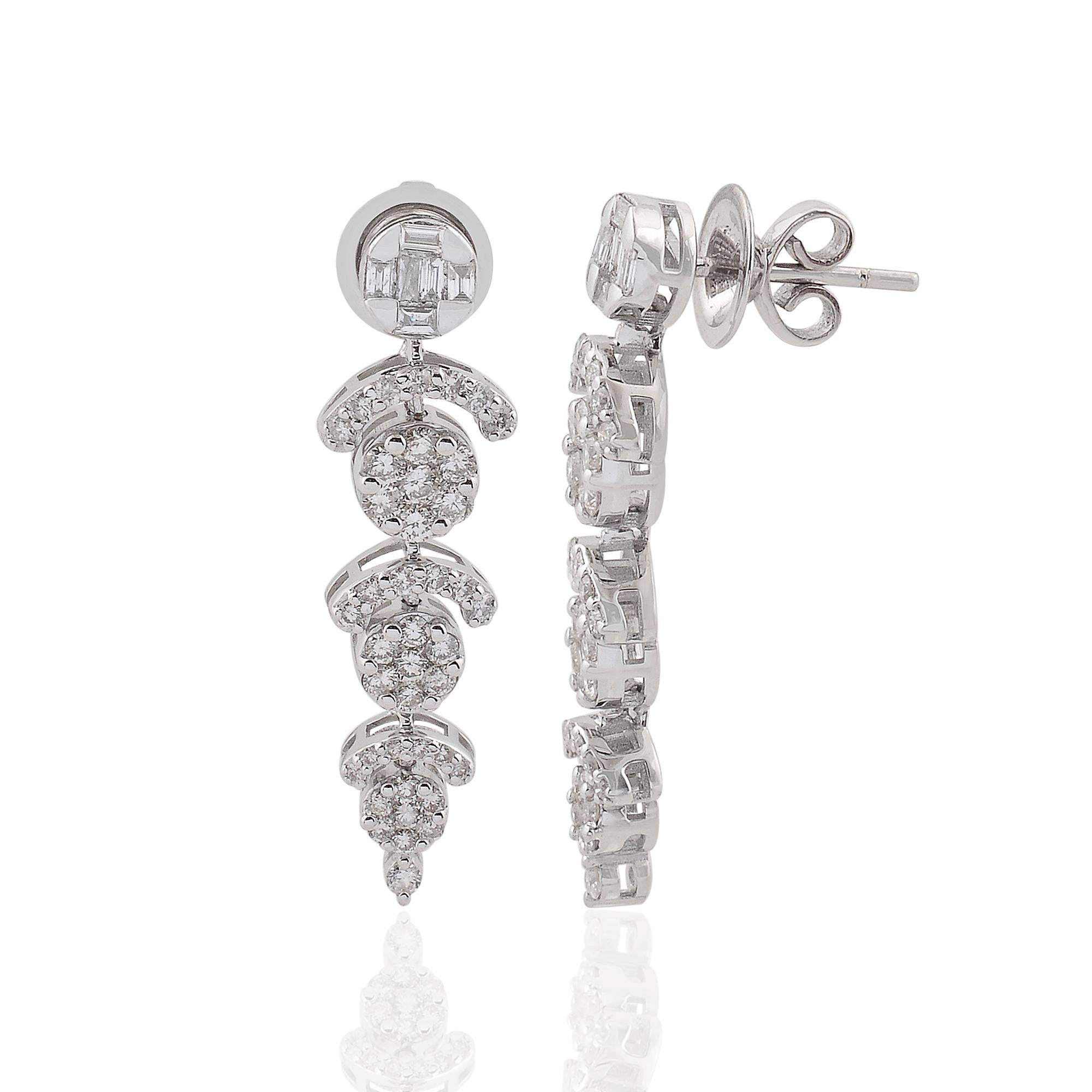 Item Code :- SEE-1660
Gross Weight :- 6.49 gm
18k Solid White Gold Weight :- 6.19 gm
Natural Diamond Weight :- 1.52 carat  ( AVERAGE DIAMOND CLARITY SI1-SI2 & COLOR H-I )
Earrings Length :- 33 mm
Earrings Width :- 9 mm

Engagement Gift, Bridal