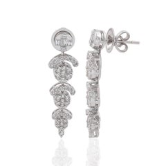 Orecchini a goccia con diamante naturale Pave in oro bianco massiccio 18k Gioielli di pregio