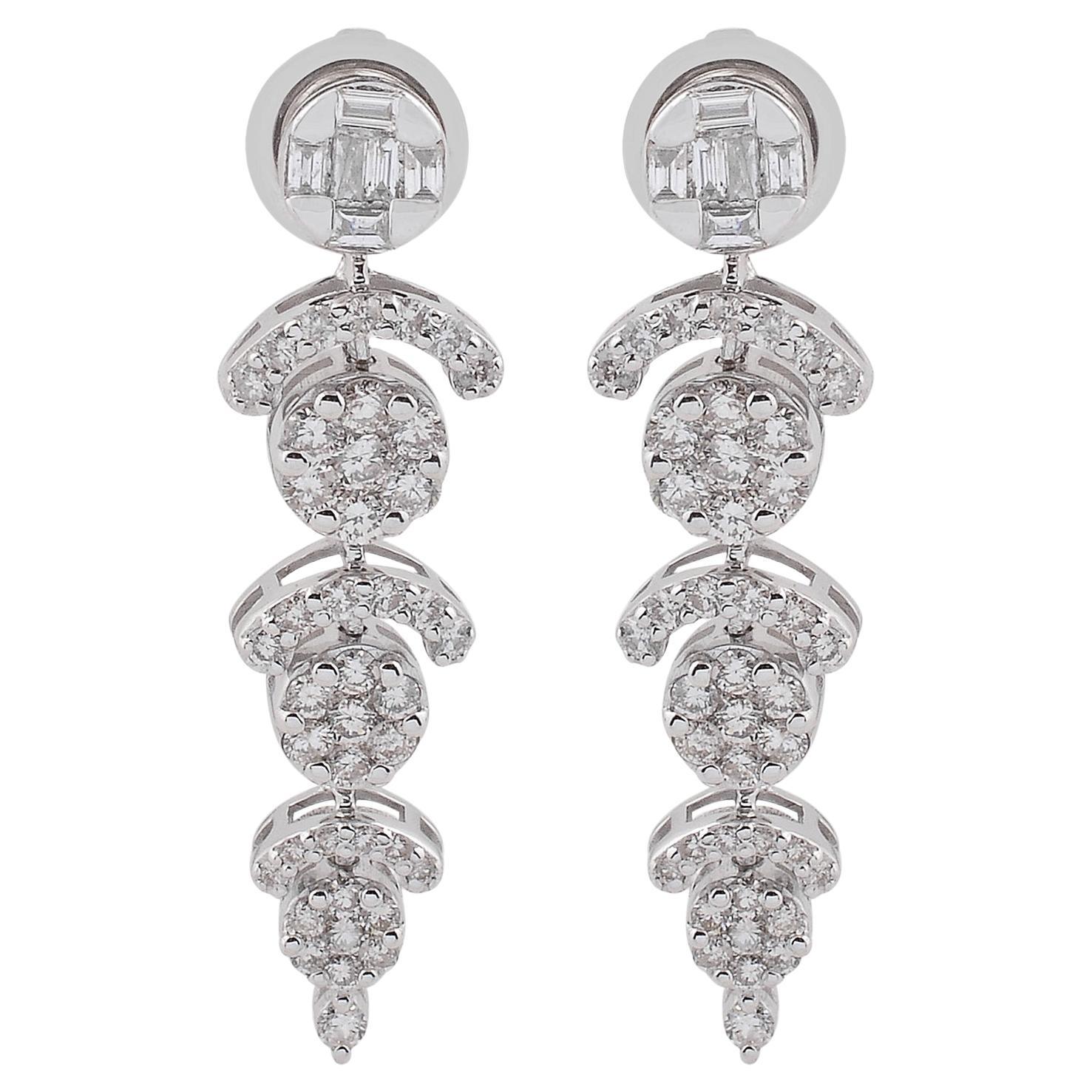 Orecchini a goccia con diamante naturale Pave in oro bianco massiccio 18k Gioielli di pregio in vendita