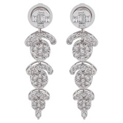 Orecchini a goccia con diamante naturale Pave in oro bianco massiccio 18k Gioielli di pregio