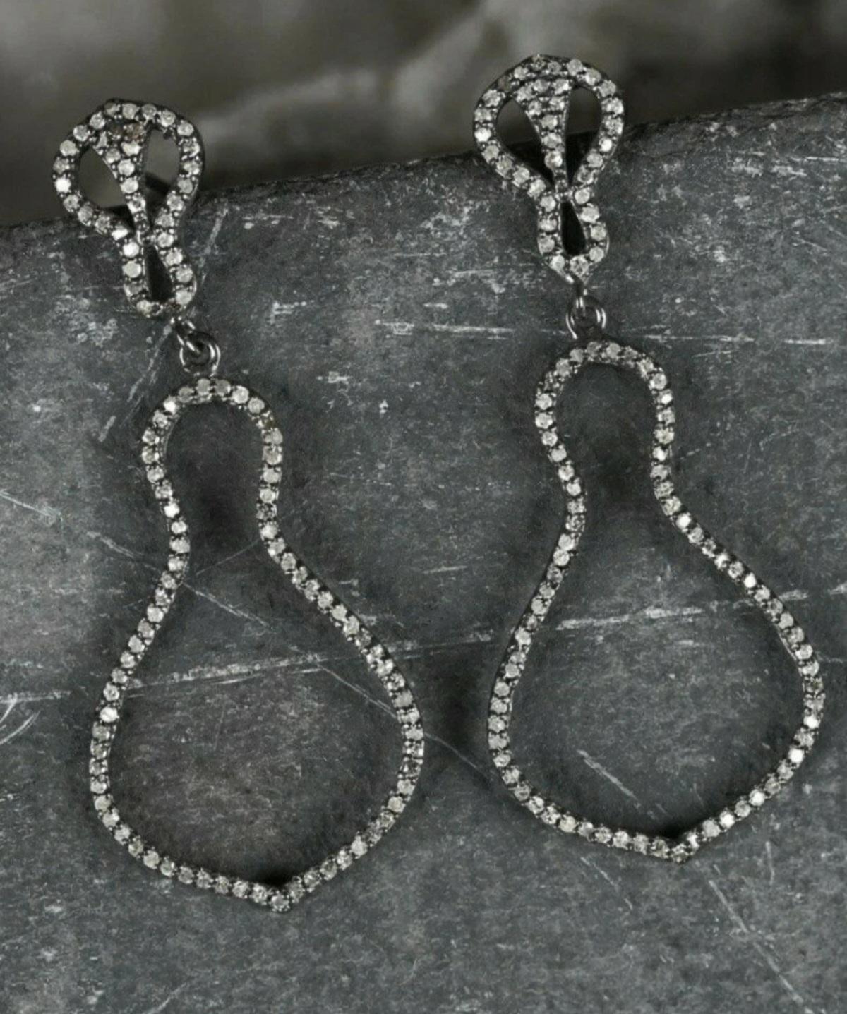 Pendiente colgante de diamante pavé natural Estilo vintage Pendiente de plata de ley 925. Art Decó en venta