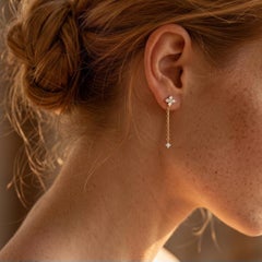 Natural Pave Diamond Dangle Earrings 925 Sterling Silver Flower Styled Earrings.