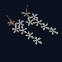 Natural Pave Diamond Dangling Earring 14k Solid Gold Flower Design Earrings Gift