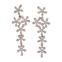 Natural Pave Diamond Dangling Earring 14k Solid Gold Flower Design Earrings Gift
