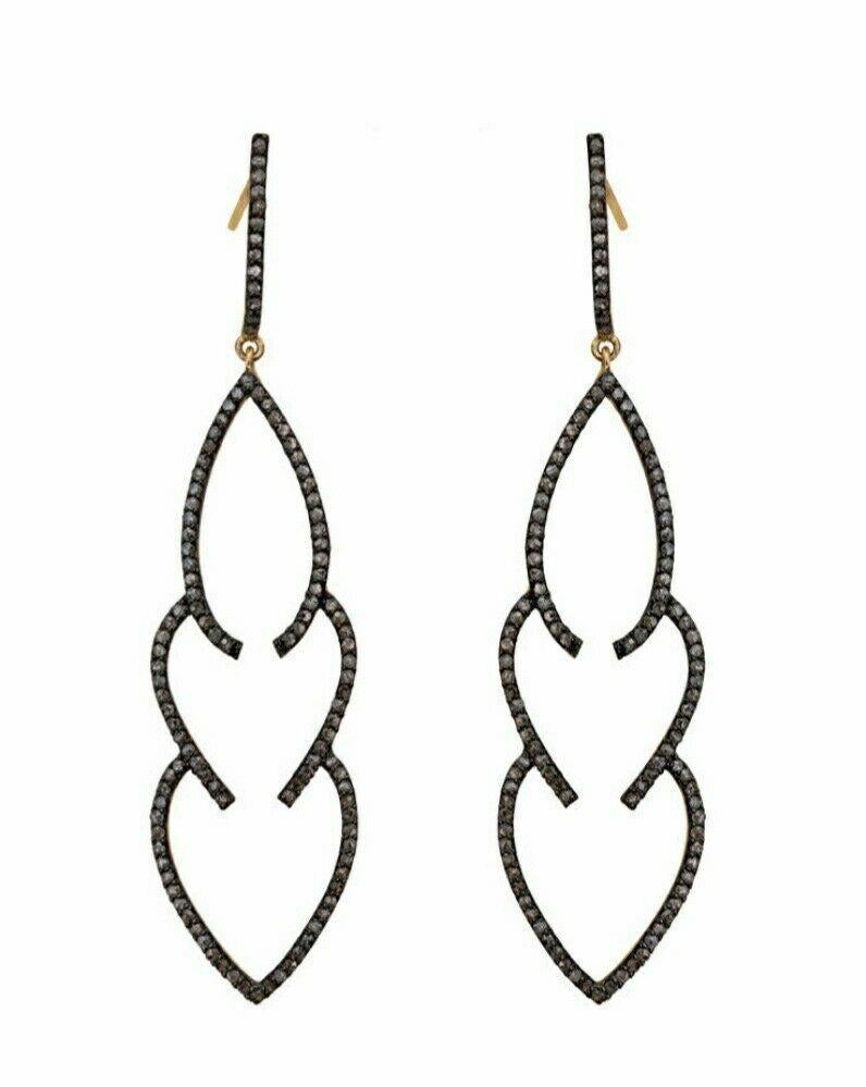 Art Deco Natural Pave Diamond Designer Earrings In 925 Sterling Silver Dangle Earring For Sale