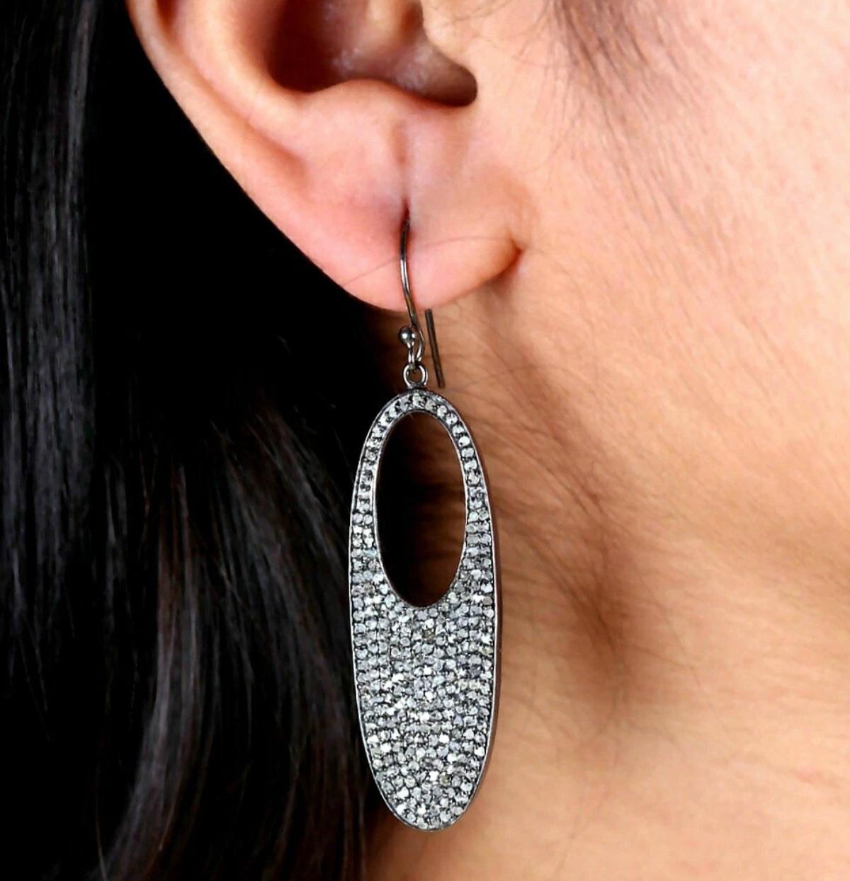 Natural Pave Diamond Designer French Hook Earring 925 Silver Diamond Earring. For Sale