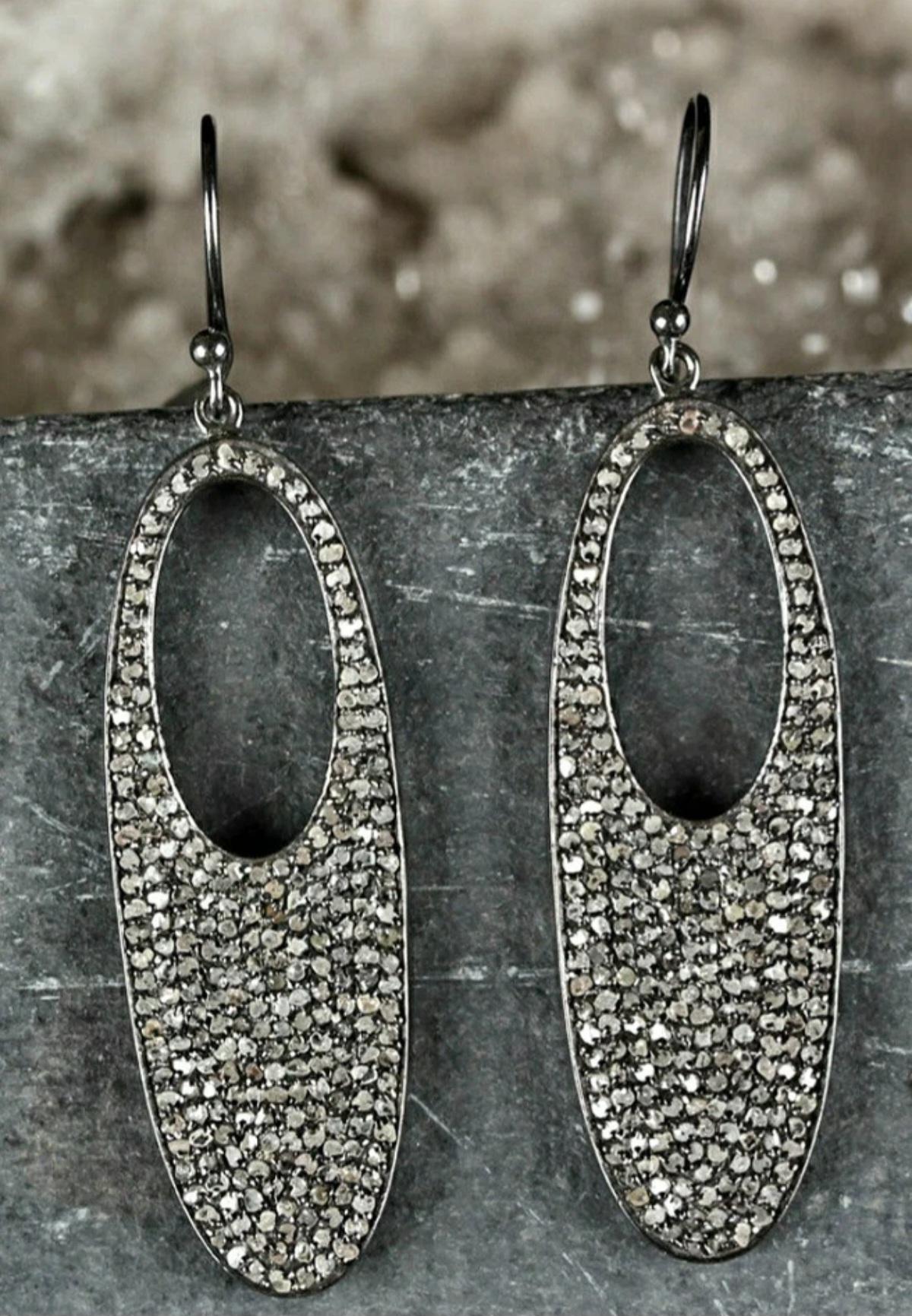 Art Deco Natural Pave Diamond Designer French Hook Earring 925 Silver Diamond Earring. For Sale