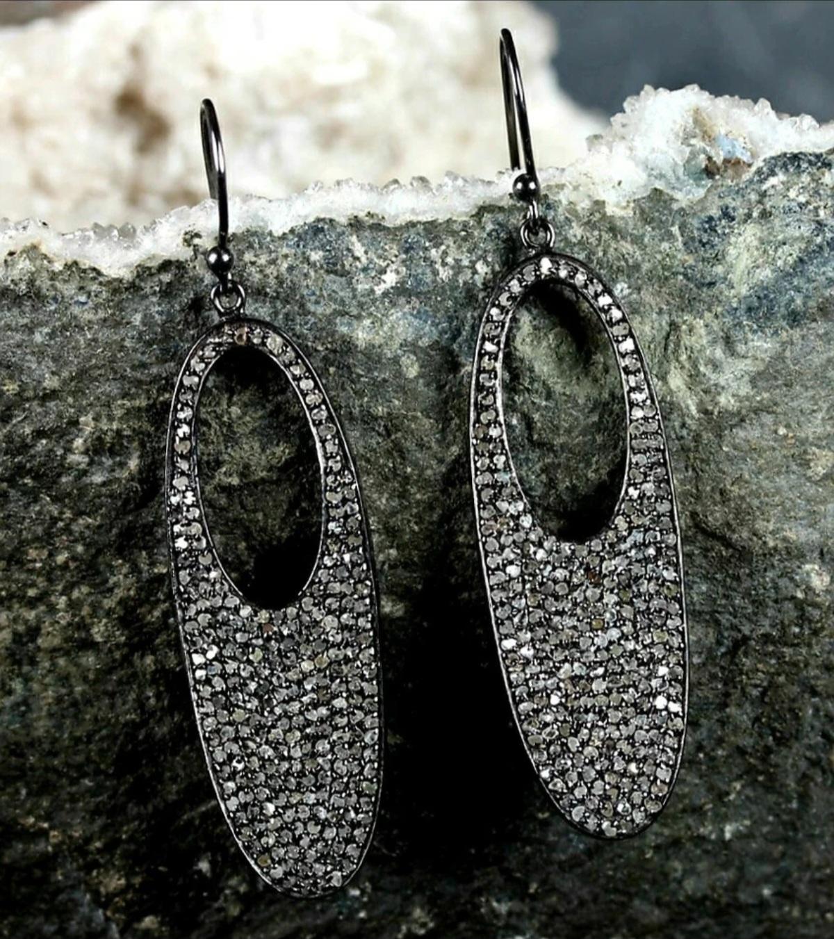 Round Cut Natural Pave Diamond Designer French Hook Earring 925 Silver Diamond Earring. For Sale