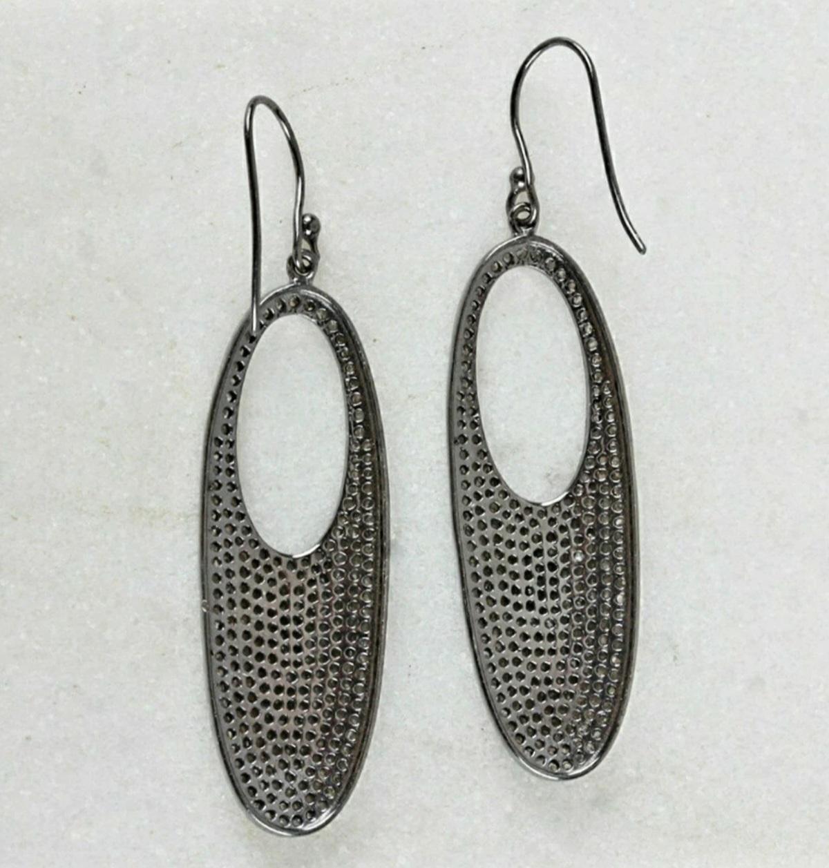 Natural Pave Diamond Designer French Hook Earring 925 Silver Diamond Earring. In New Condition For Sale In Chicago, IL