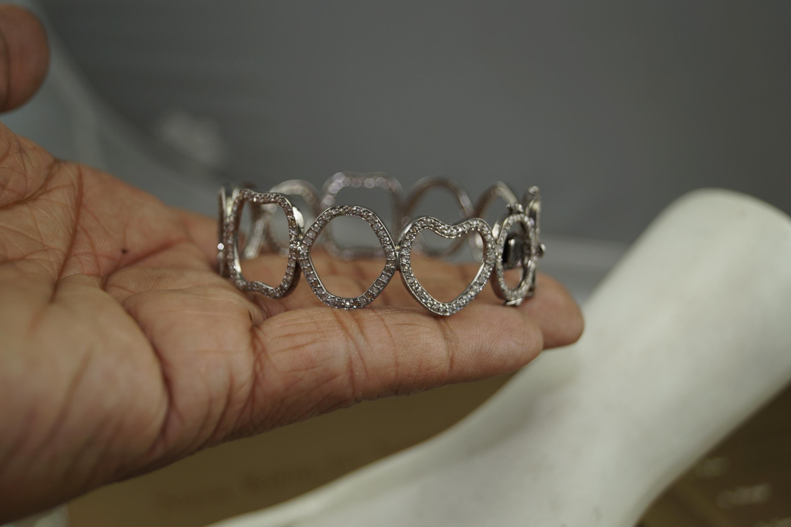 Natural pave diamond designer oxidized sterling silver bracelet For Sale 5
