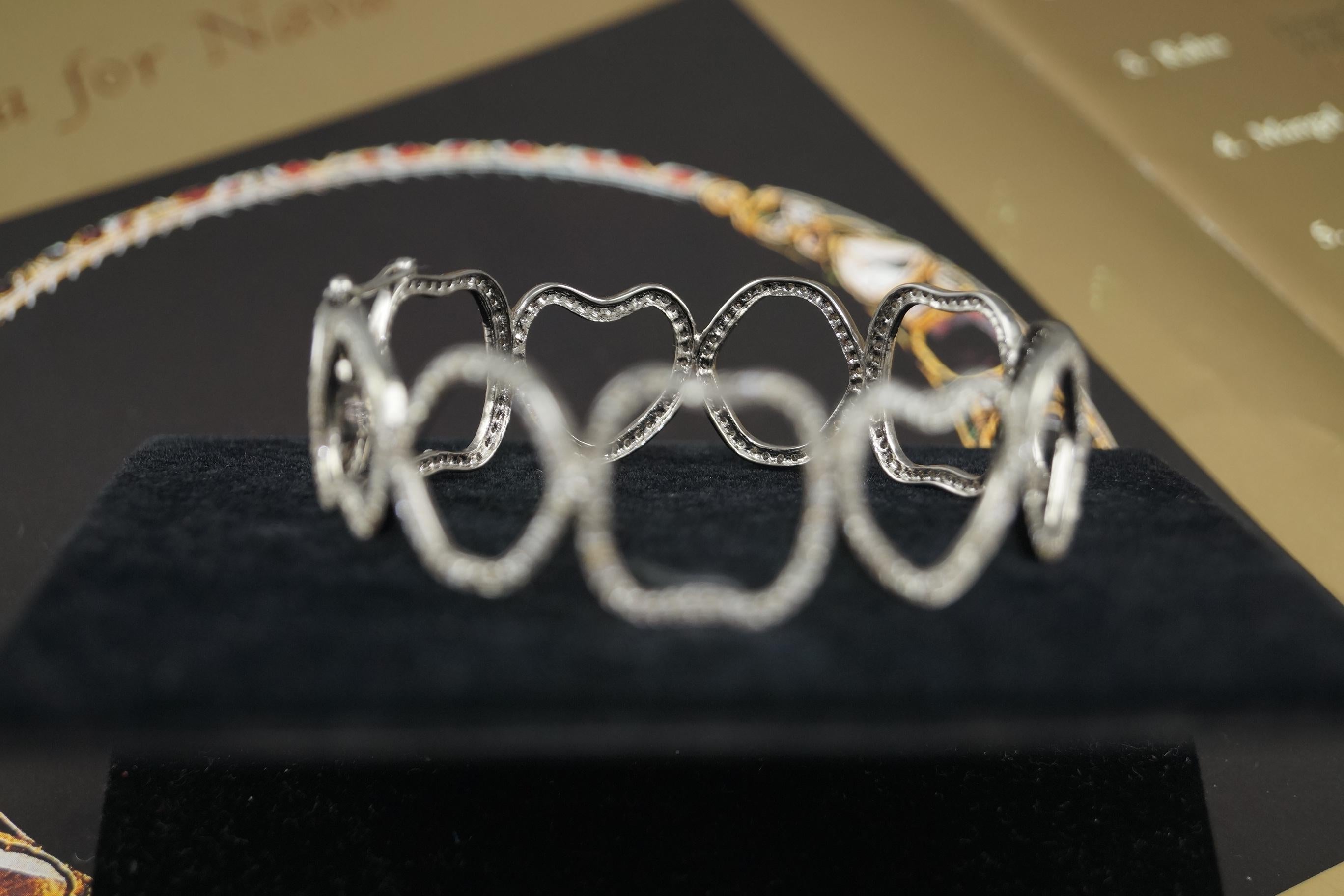 Rose Cut Natural pave diamond designer oxidized sterling silver bracelet For Sale