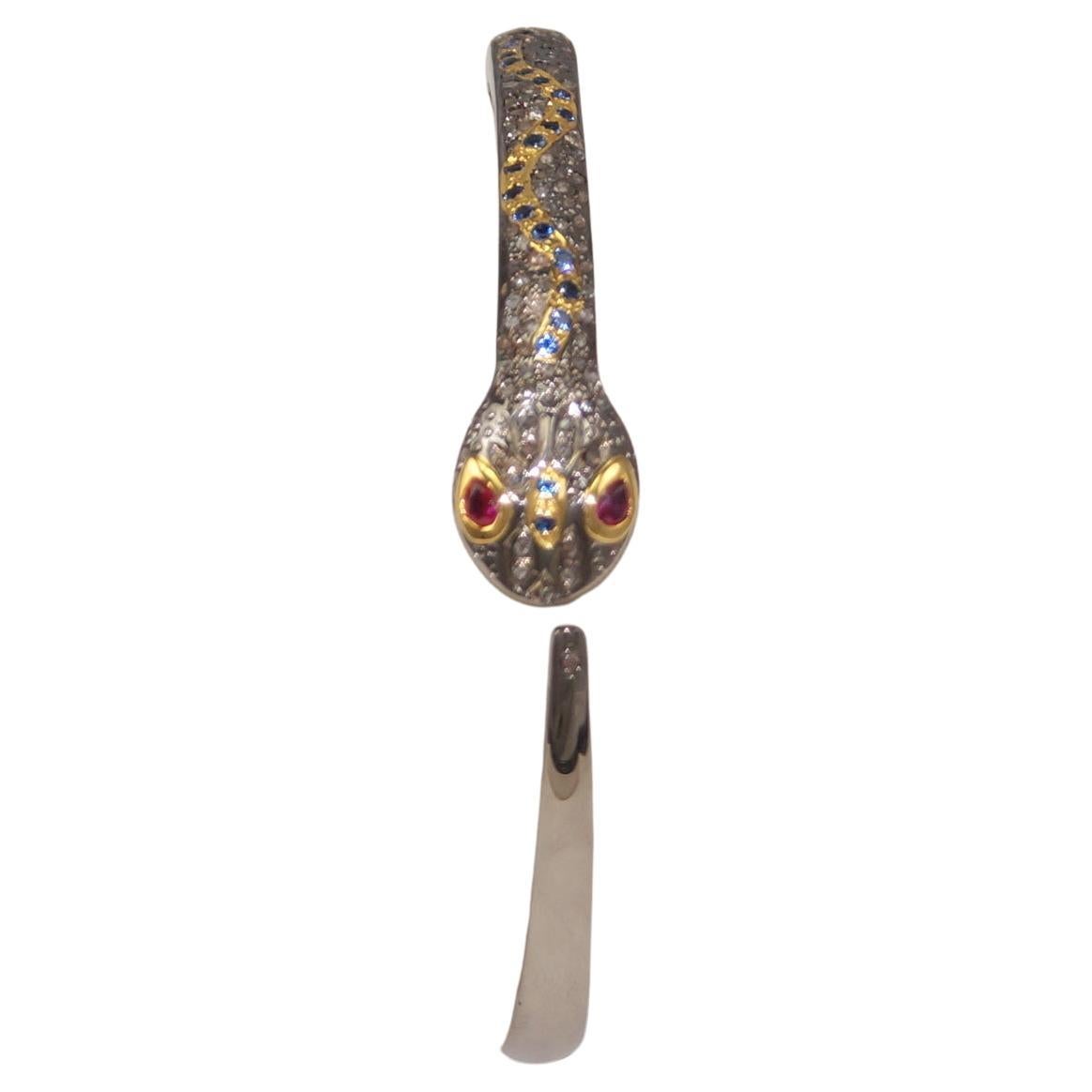 Natürliches Pave Diamant-Designer-Schlangenarmband aus oxidiertem Sterlingsilber mit Rubin (Art nouveau) im Angebot