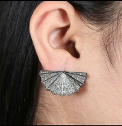 Natural Pave Diamond Designer Stud Earring 925 Silver Diamond