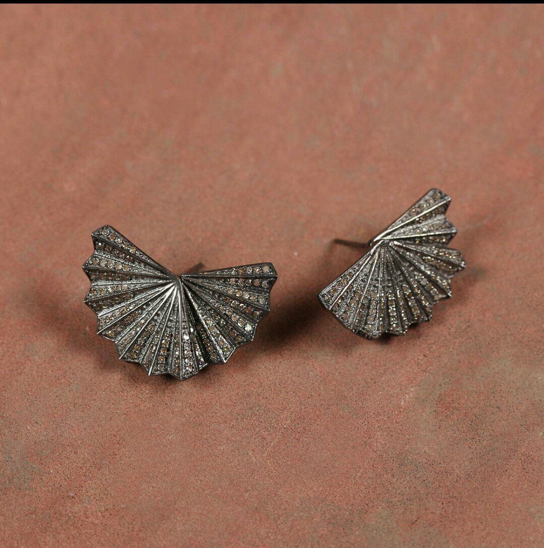 Old European Cut Natural Pave Diamond Designer Stud Earring 925 Silver Diamond Earring For Sale