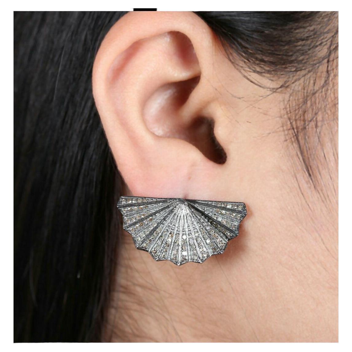 Natural Pave Diamond Designer Stud Earring 925 Silver Diamond Earring For Sale