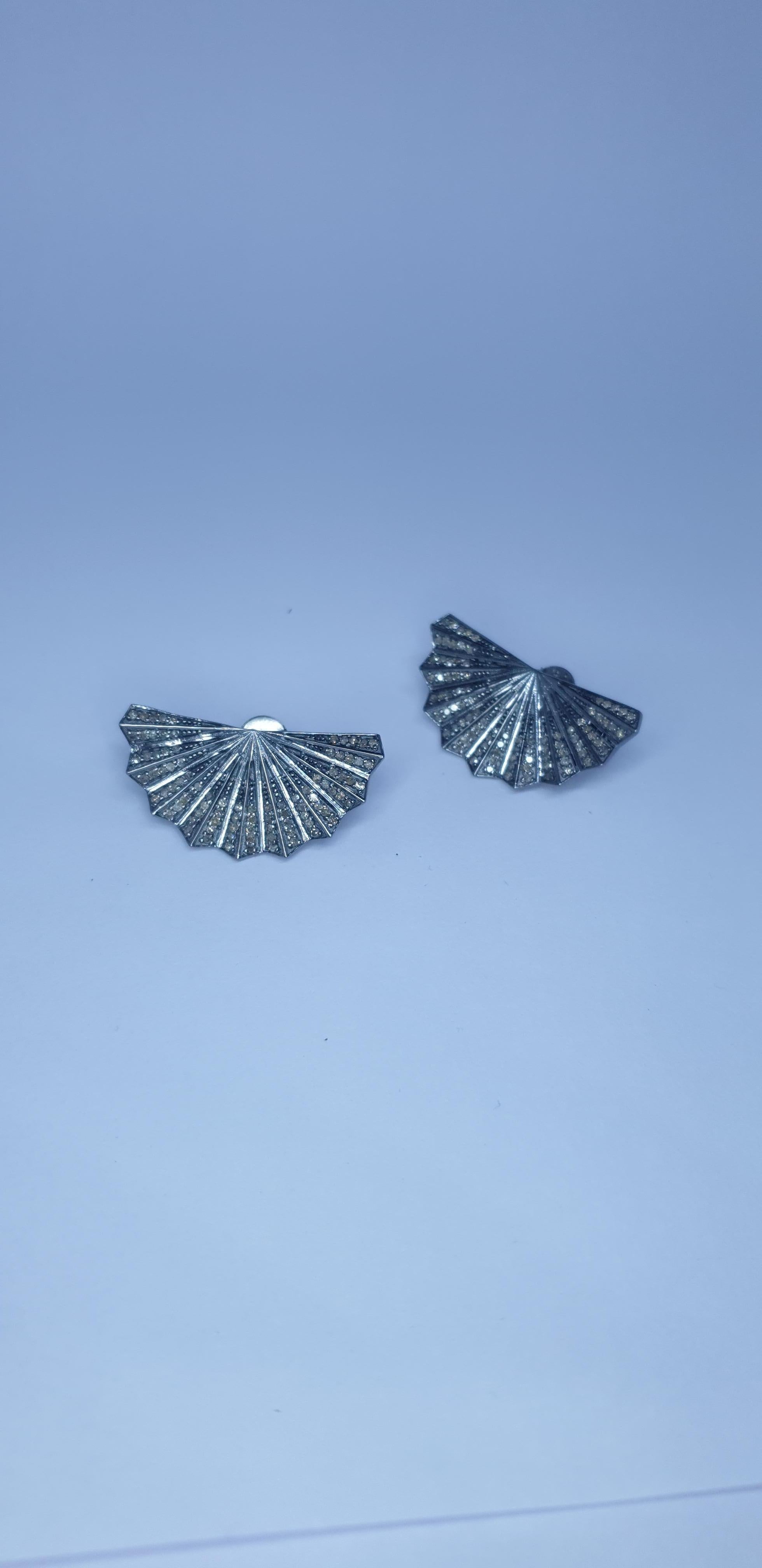 Natural Pave Diamond Designer Stud Earring 925 Silver Diamond Earring Pair For Sale 4